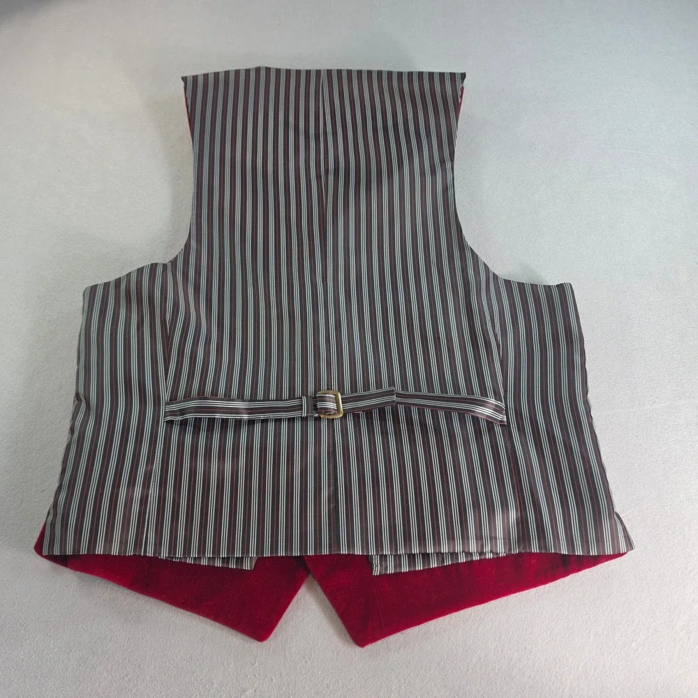 Vintage Red Velvet Waistcoat Vest Mens Striped Back Cinch Formal Holiday Red